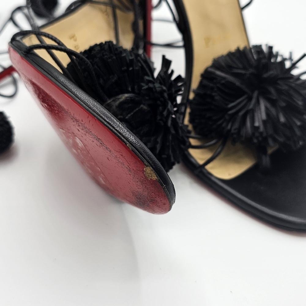 Elegant Black Women's Shoe with Pom-Pom Detail 37 1/2 Christian Louboutin - Picture 10 of 16